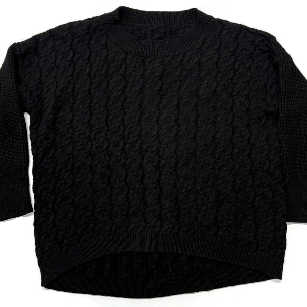 Black Cable Knit Sweater‎ Womens 3X Pullover Crewneck Acrylic Cotton Crop